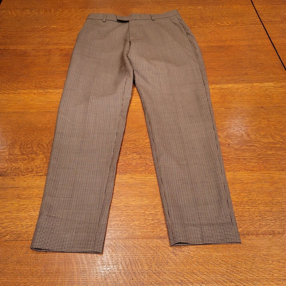 Sandro Paris 100% Wool Trousers Houndstooth Brown Size 38 Measures 32x31
